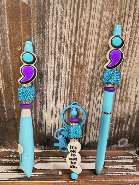 Semi set pen, box cutter and keychain